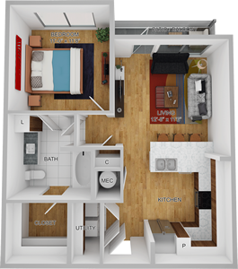 One Bedroom / One Bath - 671 Sq. Ft.*