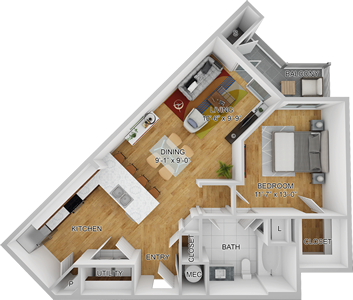 One Bedroom / One Bath - 787 Sq. Ft.*