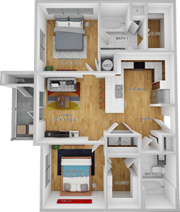 Two Bedroom / Two Bath - 916 Sq. Ft.*